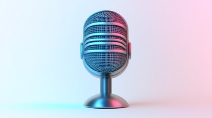 A vintagestyle microphone with a modern twist illuminated by blue and pink lighting for creat
