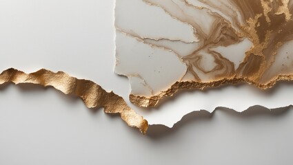 Torn fragment of edge paper set against a long horizontal white background, featuring gold and bronze marble texture.