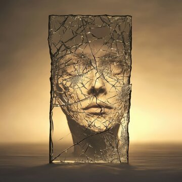 Fototapeta Abstract fractured glass panel with blurred reflection - surreal and modern art background