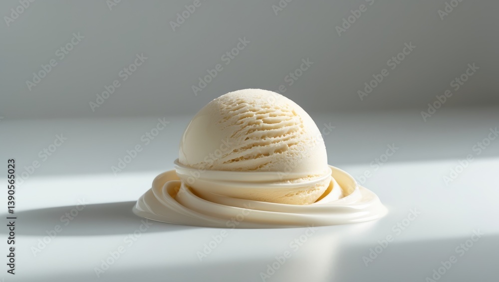 Poster vanilla ice cream scoop placed on a plain background