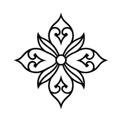 A black and white floral tattoo design featuring lotus and lily flowers, with intricate ornament and leaf patterns, in a circular shape, symbolizing nature and decoration