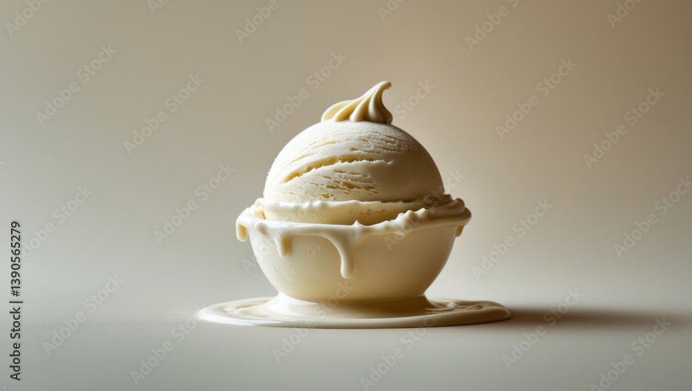 Poster vanilla ice cream on a backdrop, overhead view