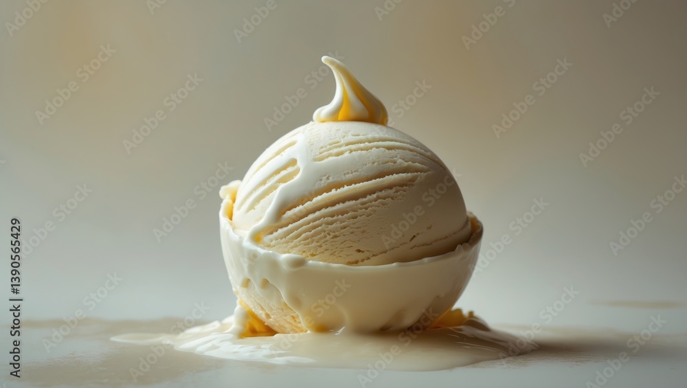Poster vanilla ice cream placed on a surface, viewed from above.