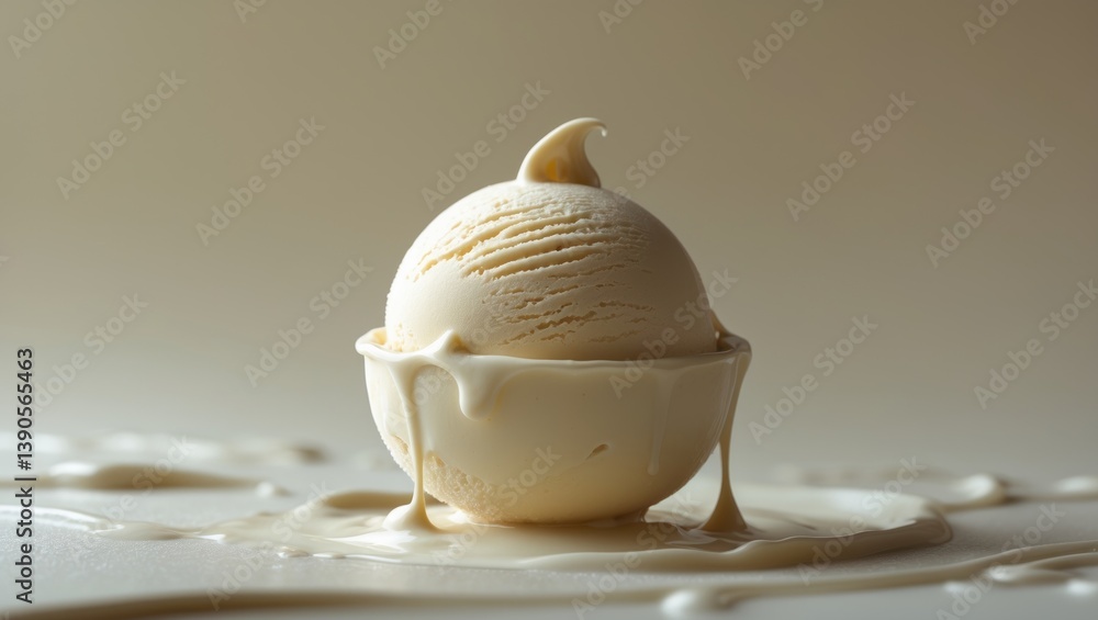 Poster vanilla ice cream on a backdrop, overhead view
