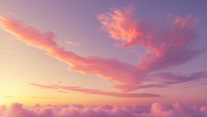 Obraz premium Sunset sky clouds in the evening featuring red, orange, yellow, and purple sunlight post-sundown, a romantic sky in summer during twilight.