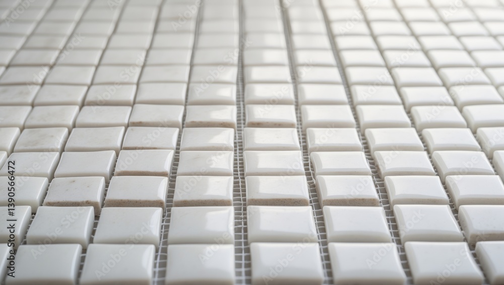 Poster white tile wall checkered background texture. ceramic brick mosaic of wall and floor tiles in a clea