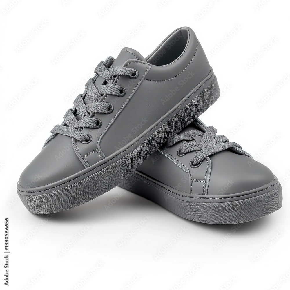 Poster stylish gray sneakers displayed on a white background highlighting their sleek design and versatile 