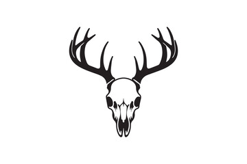Symbol of simple deer skull silhouette in a simple, minimalist vector on a white background
