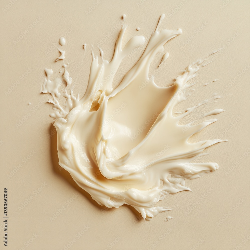 Aufkleber Creamy texture splashes against a smooth beige surface, highlighting the dynamic movement of the substance in a minimalistic setting