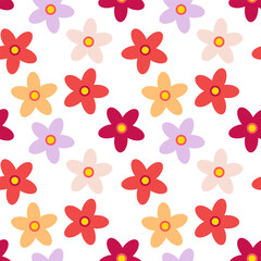 Obraz premium Seamless pattern of multi colored flowers on a white background. Flat vector design for cover, fabric, wrapping paper.