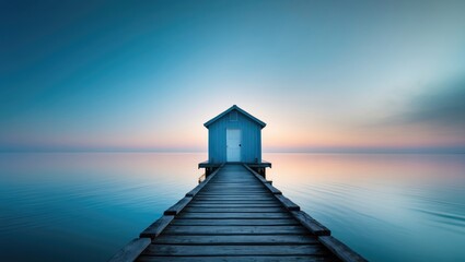 Sunrise above the boathouse on the river.