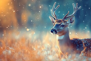 Fototapeta premium Closeup of a sika deer on a meadow in the wild