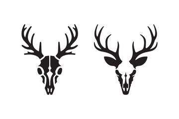 Symbol of simple deer skull silhouette in a simple, minimalist vector on a white background