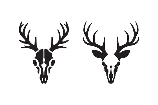 Symbol of simple deer skull silhouette in a simple, minimalist vector on a white background