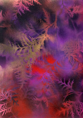 Spray paint picture, background with abstract colorful fantasy leaves