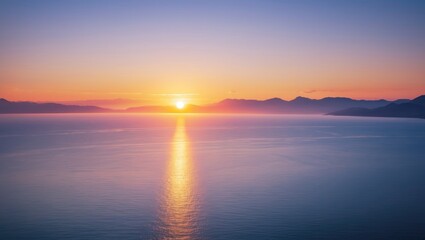 Sunrise above the ocean. Panorama