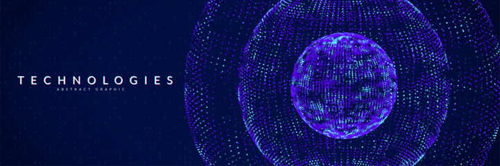 3d Dots Sphere Background. Abstract Technology Bg With Network Globe. Digital Tech Vector With Particles. Abstract Cyber Bubble With A Flowing Light Wave Pattern. Blue 3d Dots Sphere.