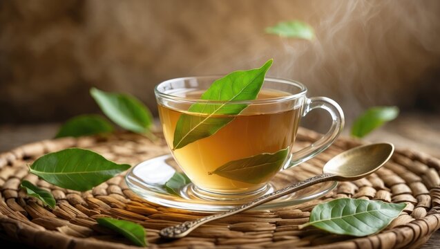 Tea made from bay leaf. Beneficial hot beverage.