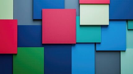 Abstract geometric composition with vibrant overlapping rectangles in blue, green, and red