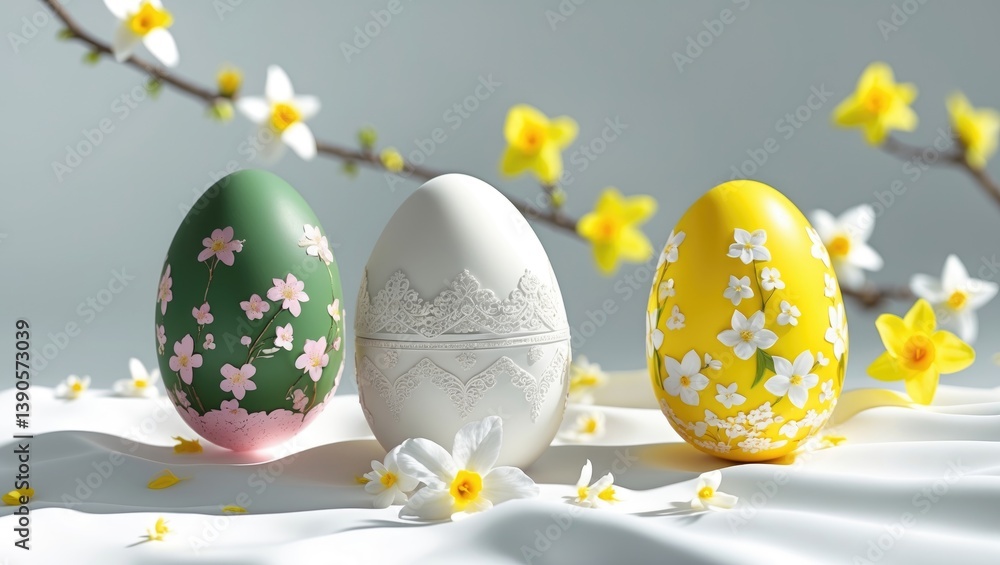 Poster the simple design of easter color eggs. trendy easter eggs on a light backdrop. the stylish easter l