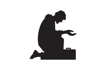 Symbol of simple Street beggar  icon silhouette in a simple, minimalist vector on a white background