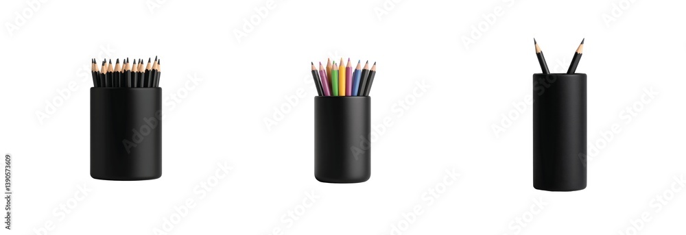 Poster pencil case with colorful and black pencils - simple and functional design