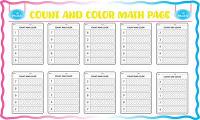 Counting and color math worksheets for preschool