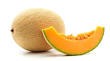 Fototapeta premium Cantaloupe and Sliced Wedge Showing Juicy Interior