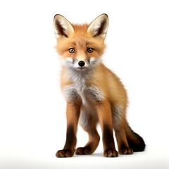 Obraz premium Curious Fox Cub: A charming fox cub with bright, intelligent eyes sits poised, ready for adventure. The image captures the youthful charm of the fox and its inherent wildness.