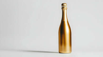 A golden bottle of champagne on a white background