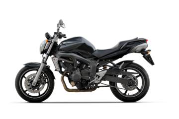 Black sport motorcycle (naked street bike) side view, isolated on white background