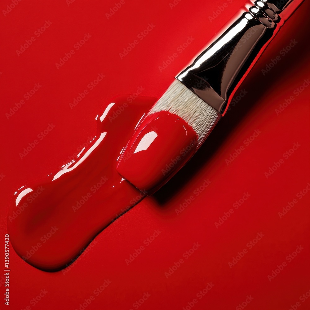 Aufkleber creative process of applying vibrant red paint on a smooth surface during an artistic project