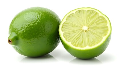 Lime with Green Skin and Sliced Section