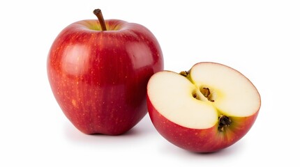 Red Apple with Sliced Half Showing Seeds