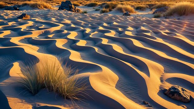 Stunning sand patterns glowing under the low sun in the natural park.