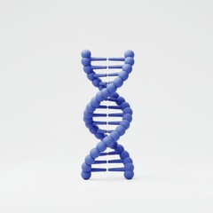 A blue dna model with spheres and cylinders on a white background in a studio setting display art