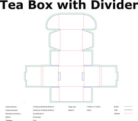 Tea Box Packaging Die Cut Template With Divider E Flute Paper Box Blueprint