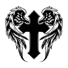 angel wings and cross vector illustration