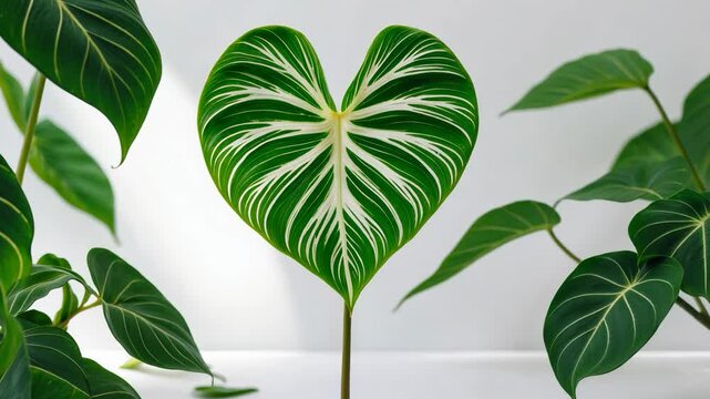 Beautiful tropical houseplant leaf with lace design on a white background