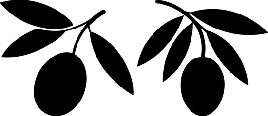 Black olives with leaves vector and Silhouette of olives art collection