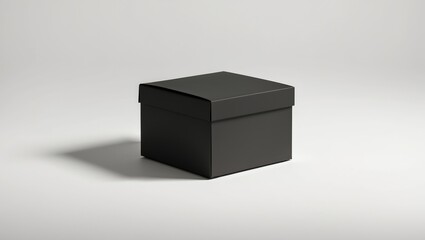 Front view of a blank black paper box. Isolated mockup on a white background. Packaging design template.