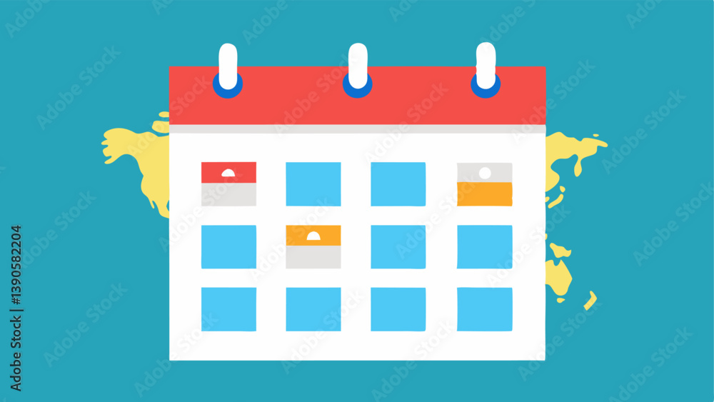 Poster calendar coordination a calendar with various time zones marked indicating scheduled meetings for te