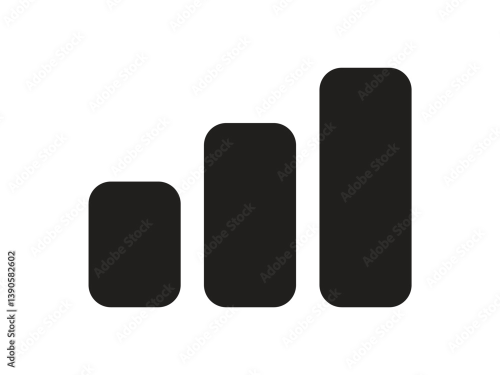 Fototapete single black arrow growing pointing up on chart graph bars icon, success graph trending upwards flat