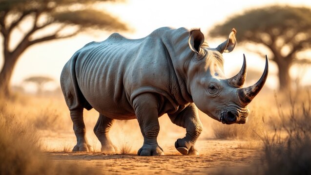 The square-lipped rhinoceros, also known as the white rhinoceros, is the largest living rhinoceros species. It features a broad mouth adapted for grazing and is the most sociable among all rhino sp...