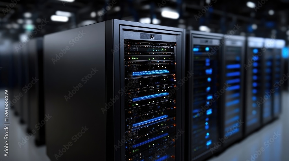 Poster modern server racks in a data center