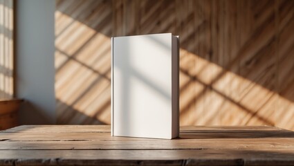 Fototapeta premium High-quality photo of a blank book cover on wood