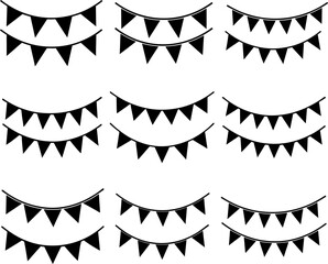 Bunting flags vector and Silhouette of birthday bunting flags art collection