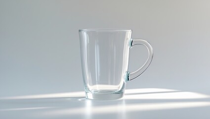 Isolated blank glass mug for tea or coffee against a white background.