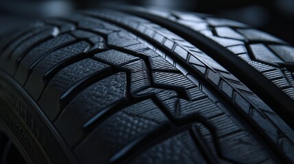Close Up Detailed Black Tire Tread Texture Pattern Automotive Rubber High Resolution Image Perfect for Car Industry Background Design Graphic Design Projects Powerful Black Tire Tread road grip dark  