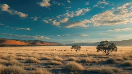 The southern foothills of the Flinders Ranges ascend from a barren plain dotted with dry grasses and small trees.